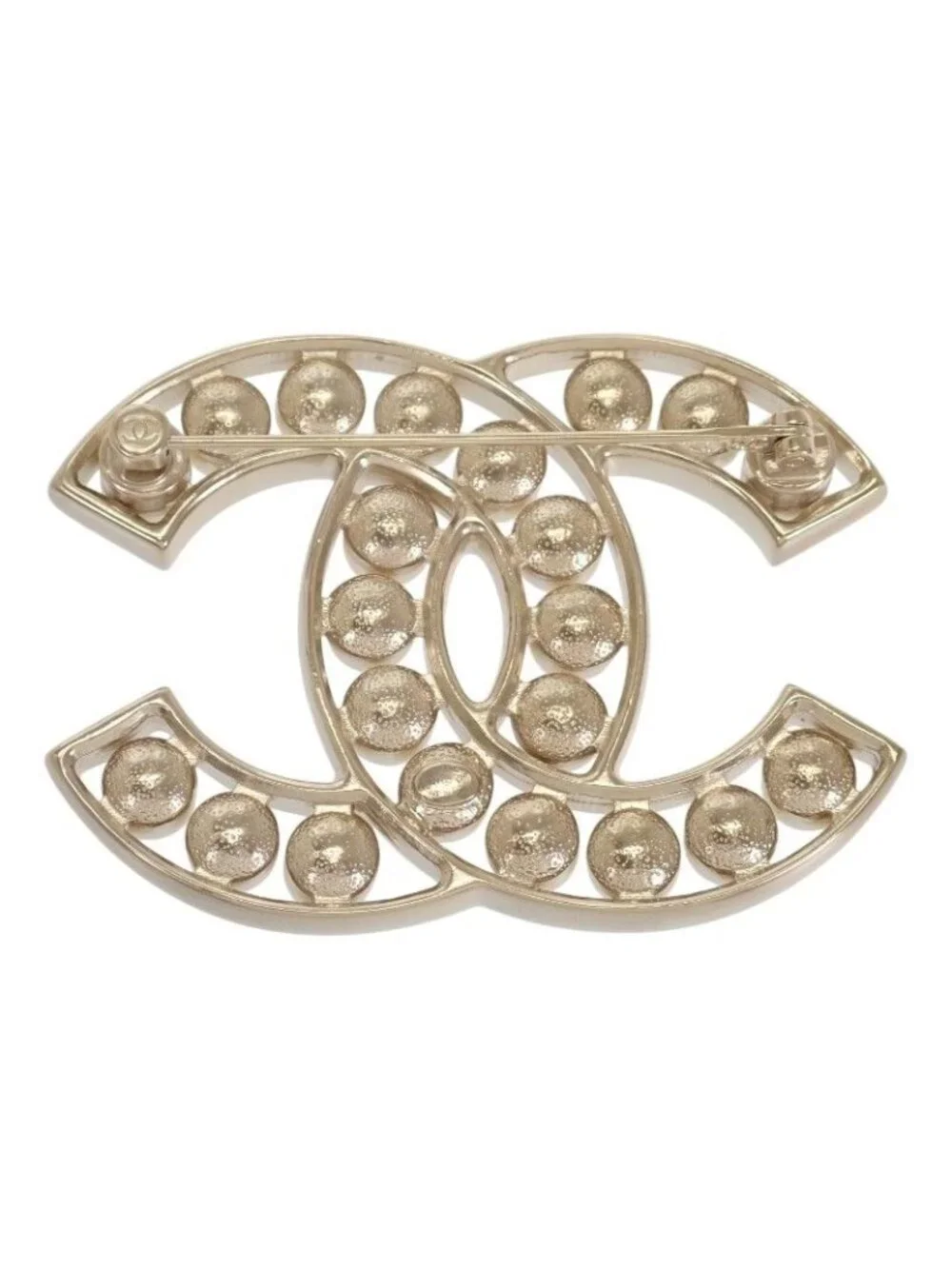 Chanel CC Logo Pearl Brooch Metal Faux White Gold White